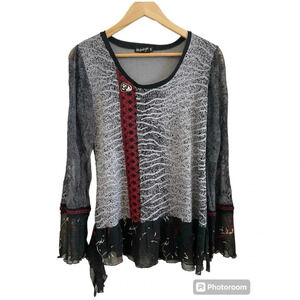 Lee Andersen Womens Mixed Media Lagenlook Tunic Top